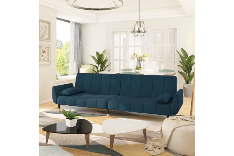 2-personers sovesofa med 2 puder fløjl blå - Blå - Møbler - Sofaer - Sovesofaer