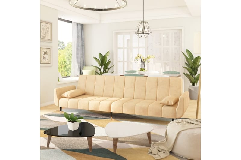 2-personers sovesofa med 2 puder fløjl cremefarvet - Creme - Møbler - Sofaer - Sovesofaer