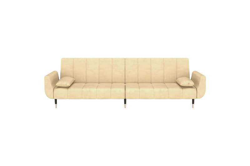 2-personers sovesofa med 2 puder fløjl cremefarvet - Creme - Møbler - Sofaer - Sovesofaer