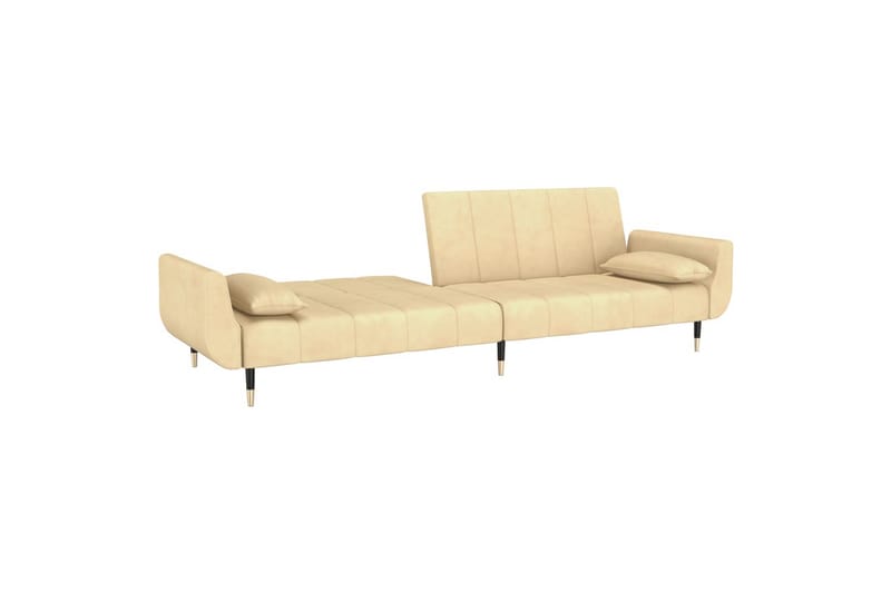2-personers sovesofa med 2 puder fløjl cremefarvet - Creme - Møbler - Sofaer - Sovesofaer