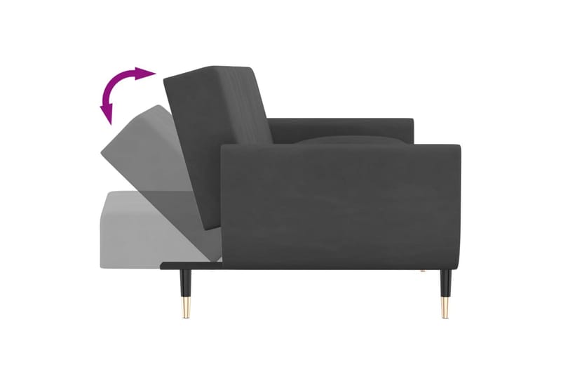 2-personers sovesofa med 2 puder fløjl mørkegrå - Grå - Møbler - Sofaer - Sovesofaer