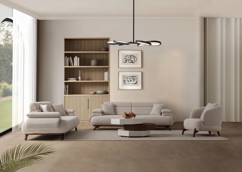 3-personers sofa Atelier Del Sofa Bonjo Valnød (246 x 81 x 97 cm) Beige - Beige - Møbler - Sofaer - 3 personers sofa