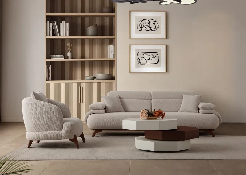 3-personers sofa Atelier Del Sofa Bonjo Valnød (246 x 81 x 97 cm) Beige - Beige - Møbler - Sofaer - 3 personers sofa
