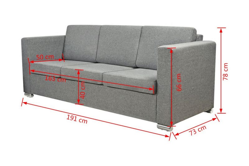 3-Personers Sofa Stof Lysegrå - Grå - 3 personers sofa