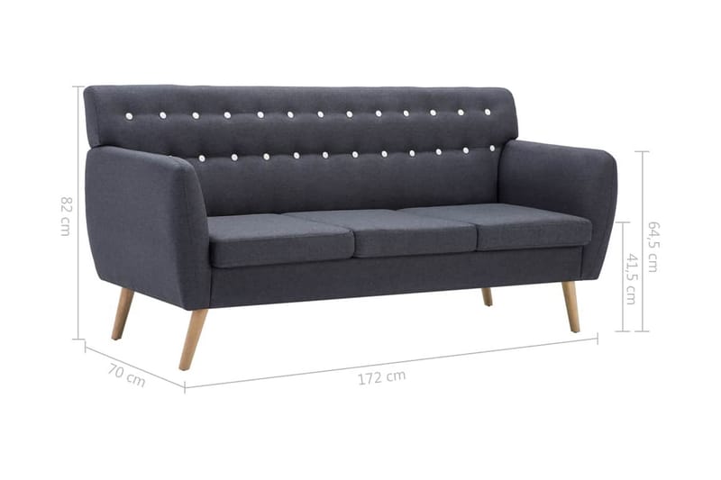 3-Personers Sofa Stofbeklædning 172 X 70 X 82 Cm Mørkegrå - Grå - 3 personers sofa