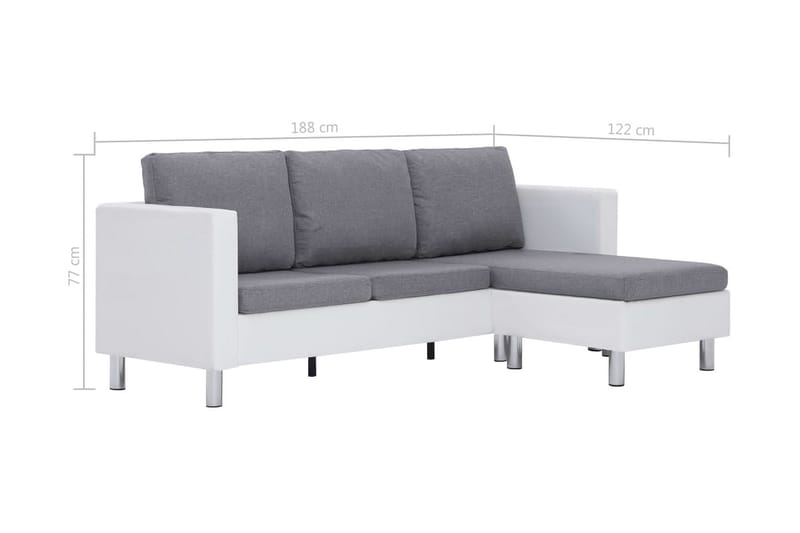 3-Personers Sofa Med Hynder Kunstlæder Hvid - Hvid - 3 personers sofa