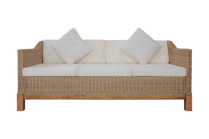 3-Personers Sofa Med Hynder Naturlig Rattan - Brun - 3 personers sofa