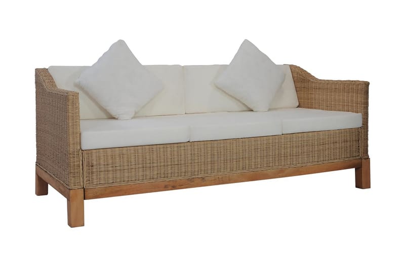 3-Personers Sofa Med Hynder Naturlig Rattan - Brun - 3 personers sofa