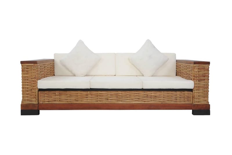 3-Personers Sofa Med Hynder Naturlig Rattan Brun - Brun - Havemøbler - Loungemøbler - Loungesofaer