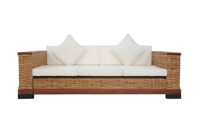 3-Personers Sofa Med Hynder Naturlig Rattan Brun - Brun - 3 personers sofa