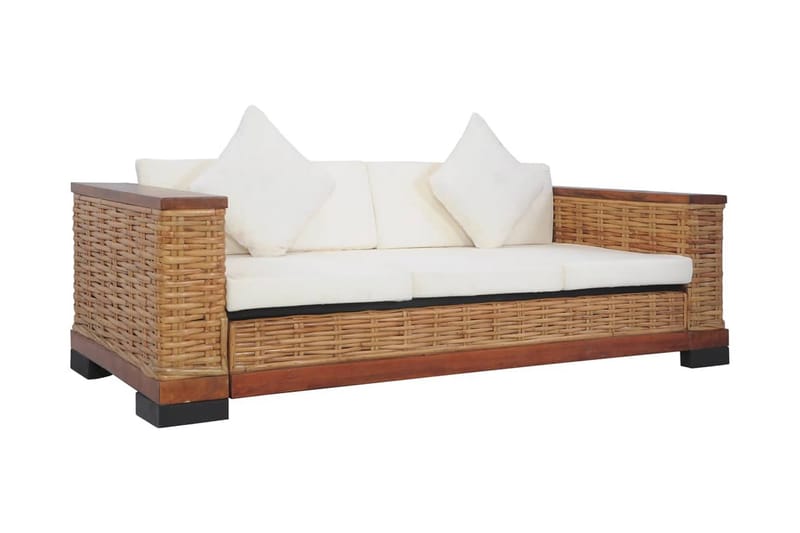 3-Personers Sofa Med Hynder Naturlig Rattan Brun - Brun - 3 personers sofa