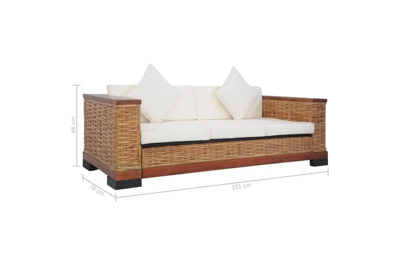 3-Personers Sofa Med Hynder Naturlig Rattan Brun - Brun - Havemøbler - Loungemøbler - Loungesofaer