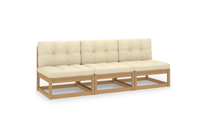 3-personers sofa med hynder massivt fyrretræ - Brun - Havemøbler - Loungemøbler - Loungesofaer
