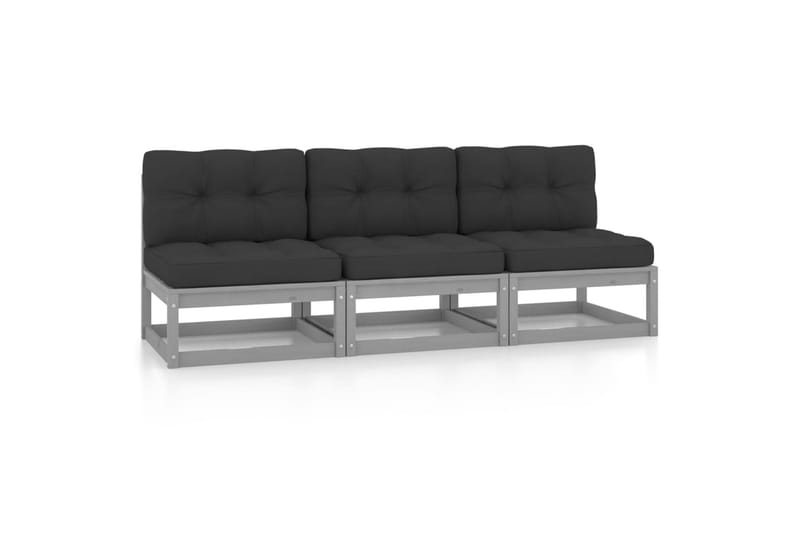 3-personers sofa med hynder massivt fyrretræ - Grå - Havemøbler - Loungemøbler - Loungesofaer