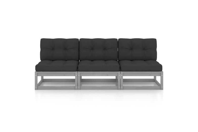3-personers sofa med hynder massivt fyrretræ - Grå - Havemøbler - Loungemøbler - Loungesofaer