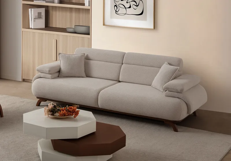 3-personers sofa Atelier Del Sofa Bonjo Valnød (246 x 81 x 97 cm) Beige - Beige - Møbler - Sofaer - 3 personers sofa