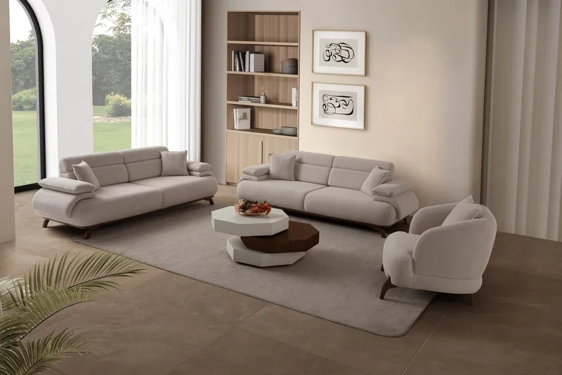 3-personers sofa Atelier Del Sofa Bonjo Valnød (246 x 81 x 97 cm) Beige - Beige - Møbler - Sofaer - 3 personers sofa