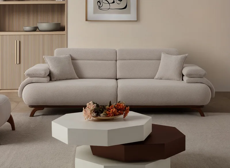 3-personers sofa Atelier Del Sofa Bonjo Valnød (246 x 81 x 97 cm) Beige - Beige - Møbler - Sofaer - 3 personers sofa