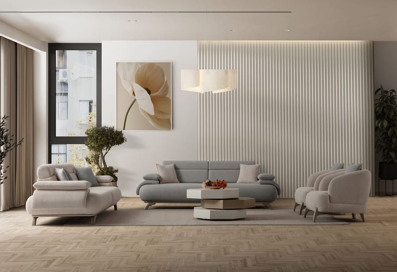 3-personers sofa Atelier Del Sofa Bonjo Silver (246 x 81 x 97 cm) Grå - Grå - Møbler - Sofaer - 3 personers sofa