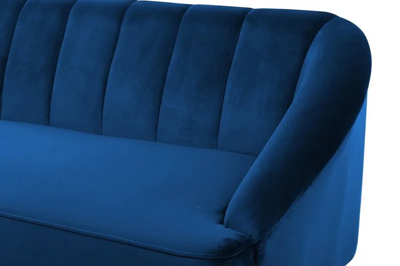 Alsvag 3-personers Kanalsyet Fløjlssofa med Træben - Blå - Møbler - Sofaer - 3 personers sofa
