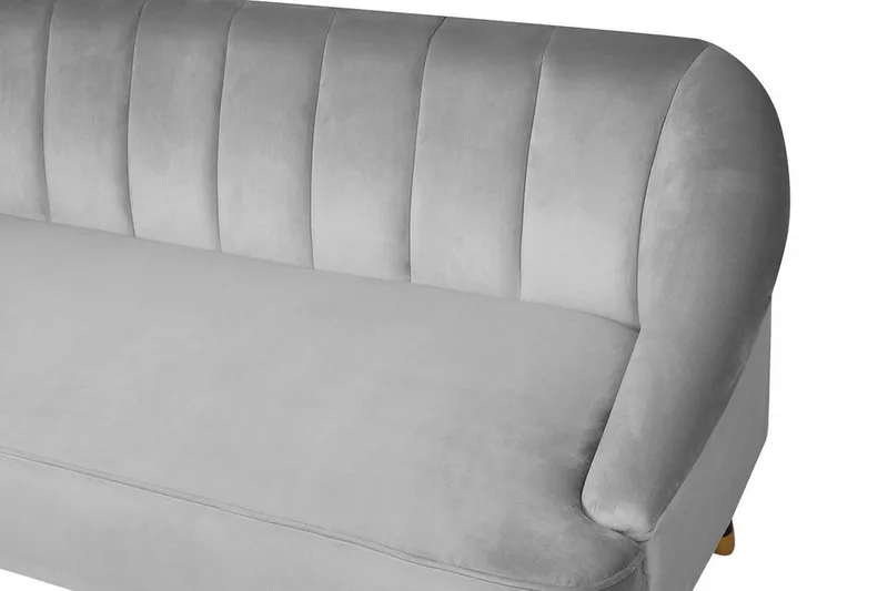 Alsvag 3-personers Kanalsyet Fløjlssofa med Træben - Grå - Møbler - Sofaer - 3 personers sofa