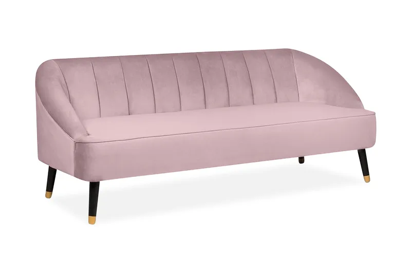 Alsvag 3-personers Kanalsyet Fløjlssofa med Træben - Rosa - Møbler - Sofaer - 3 personers sofa