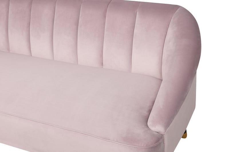 Alsvag 3-personers Kanalsyet Fløjlssofa med Træben - Rosa - Møbler - Sofaer - 3 personers sofa