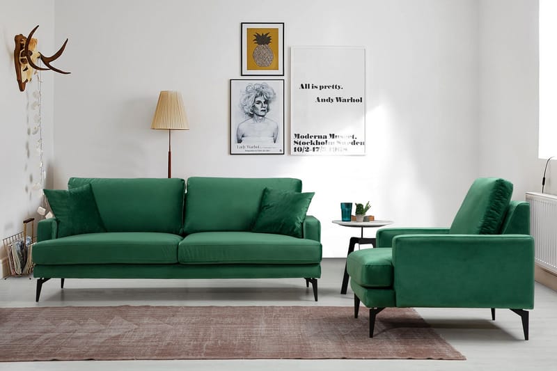 Andary 3-personers Sofa - Grøn/Sort - 3 personers sofa