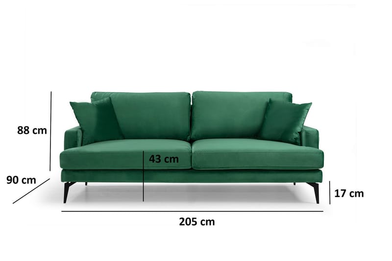 Andary 3-personers Sofa - Grøn/Sort - 3 personers sofa