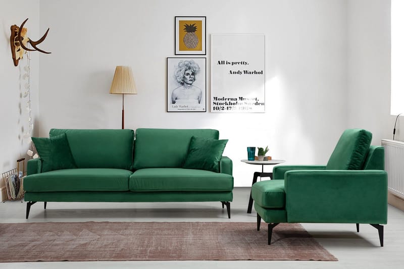 Andary 3-personers Sofa - Grøn/Sort - Møbler - Sofaer - 3 personers sofa