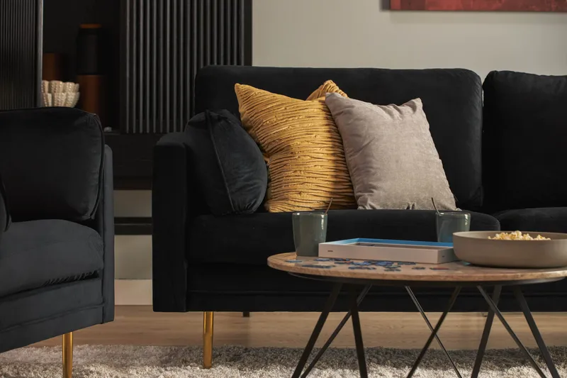 Bloom 3-personers Fløjlssofa - Sort - Møbler - Sofaer - 3 personers sofa