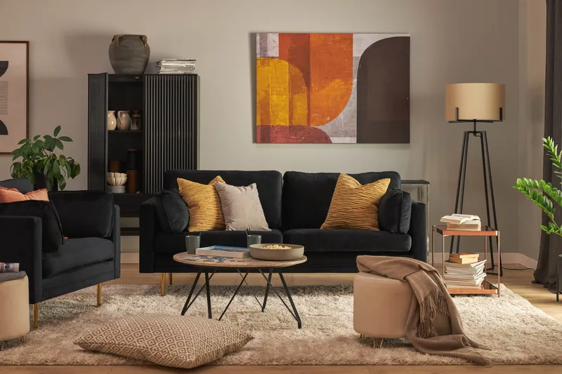 Bloom 3-personers Fløjlssofa - Sort - Møbler - Sofaer - 3 personers sofa