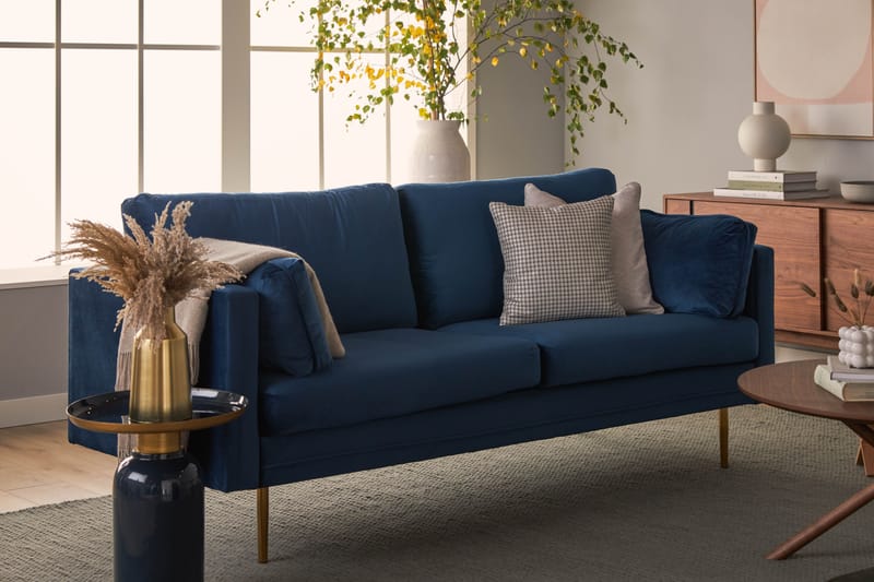 Bloom 3-personers Fløjlssofa - Blå - Møbler - Sofaer - 3 personers sofa