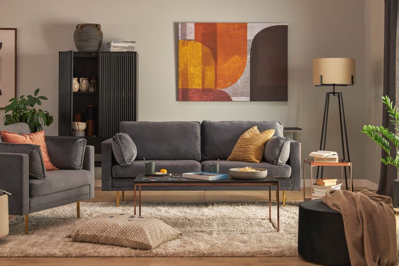 Bloom 3-personers Fløjlssofa - Lysegrå - Møbler - Sofaer - 3 personers sofa