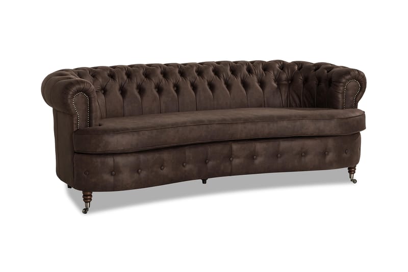 Chesterfield 3-pers Sofa Buet - Mørkebrun - Chesterfield sofaer - 3 personers sofa