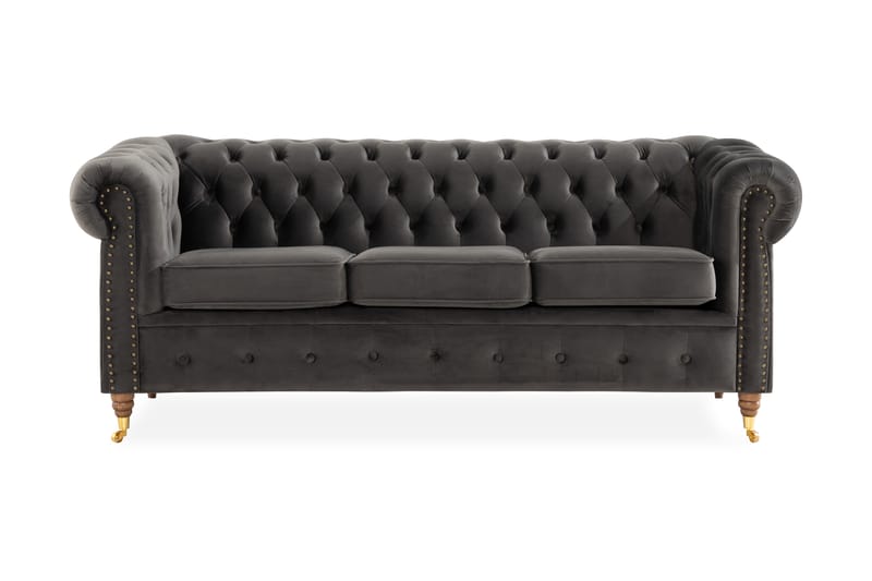 Chesterfield Deluxe 3-pers Sofa - Grå - Chesterfield sofaer - 3 personers sofa