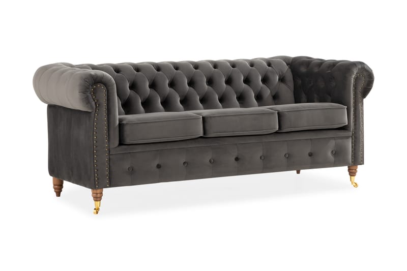 Chesterfield Deluxe 3-pers Sofa - Grå - Chesterfield sofaer - 3 personers sofa