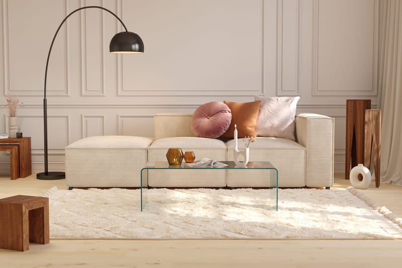 Cubo 3-personers Dyb Modulsofa + Fodskammel i Manchester - Beige - Møbler - Sofaer - Modulsofaer - Komplet modulsofa