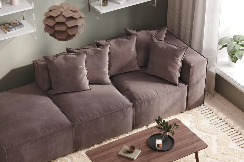 Cubo 3-personers Dyb Modulsofa + Fodskammel i Fløjl - Mørkegrå - Møbler - Sofaer - Modulsofaer - Komplet modulsofa