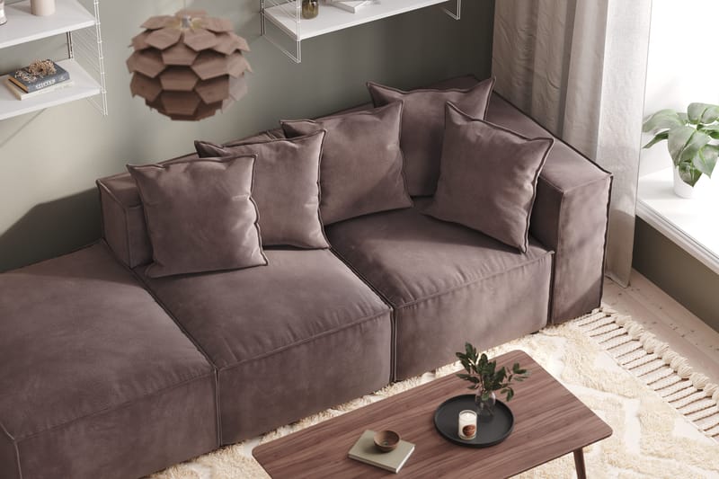 Cubo 3-personers Dyb Modulsofa + Fodskammel i Fløjl - Mørkegrå - Møbler - Sofaer - Modulsofaer - Komplet modulsofa