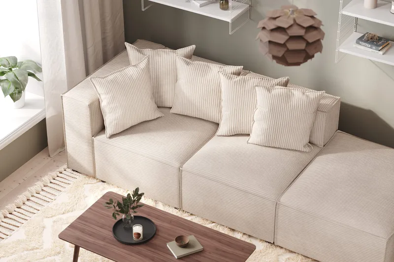 Cubo 3-personers Dyb Modulsofa + Fodskammel i Manchester - Beige - Møbler - Sofaer - Modulsofaer - Komplet modulsofa