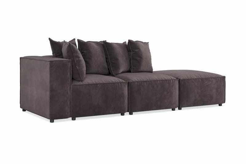 Cubo 3-personers Dyb Modulsofa + Fodskammel i Fløjl - Mørkegrå - Møbler - Sofaer - 3 personers sofa