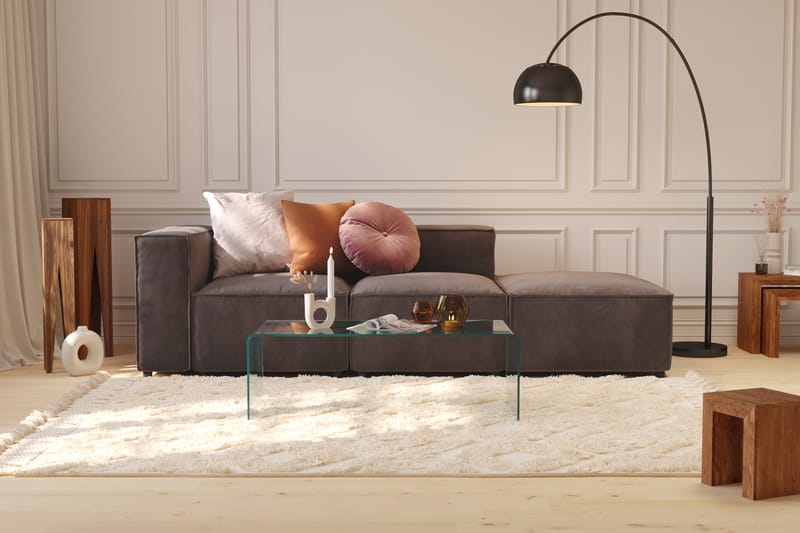 Cubo 3-personers Dyb Modulsofa + Fodskammel i Fløjl - Mørkegrå - Møbler - Sofaer - 3 personers sofa