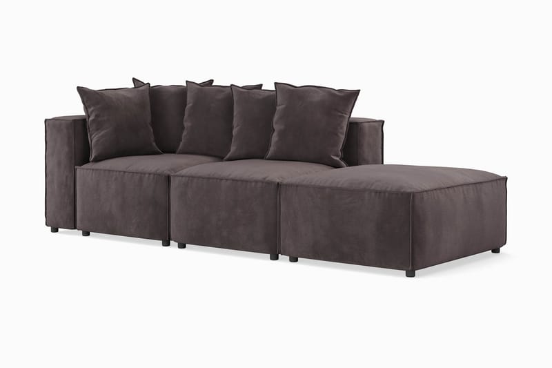 Cubo 3-personers Dyb Modulsofa + Fodskammel i Fløjl - Mørkegrå - Møbler - Sofaer - 3 personers sofa
