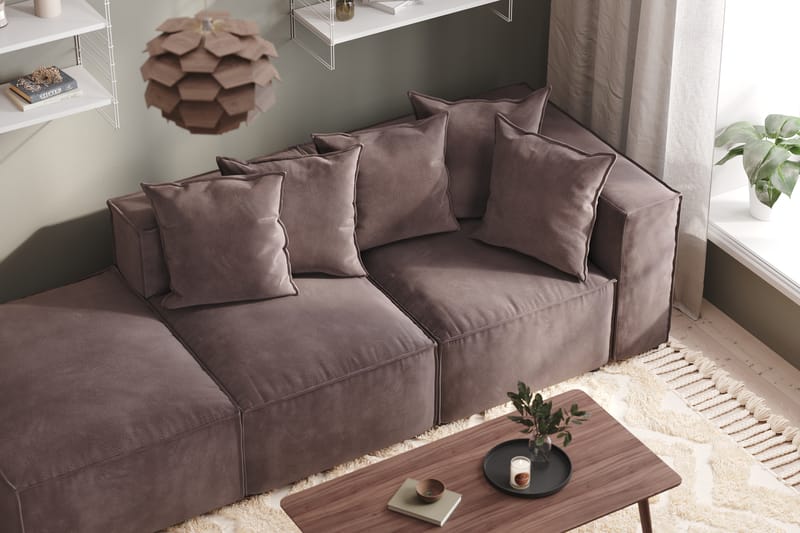 Cubo 3-personers Dyb Modulsofa + Fodskammel i Fløjl - Mørkegrå - Møbler - Sofaer - 3 personers sofa