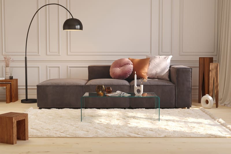 Cubo 3-personers Dyb Modulsofa + Fodskammel i Fløjl - Mørkegrå - Møbler - Sofaer - 3 personers sofa