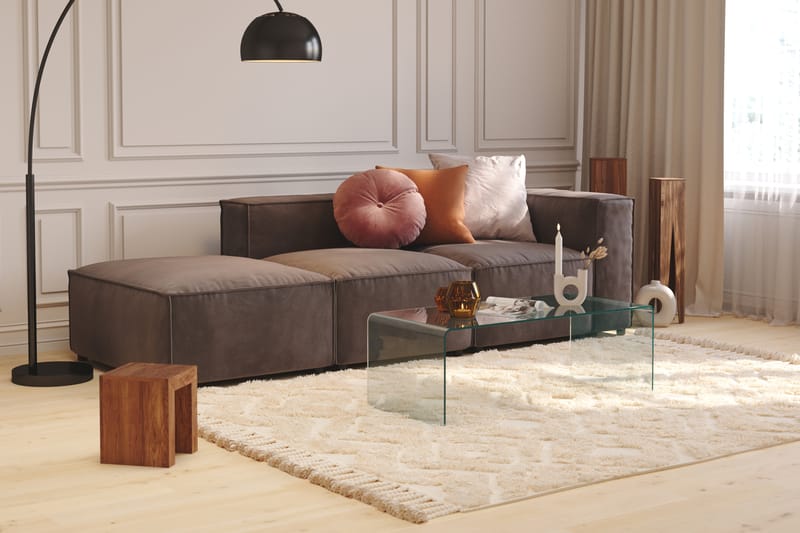Cubo 3-personers Dyb Modulsofa + Fodskammel i Fløjl - Mørkegrå - Møbler - Sofaer - 3 personers sofa