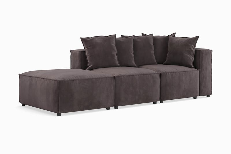 Cubo 3-personers Dyb Modulsofa + Fodskammel i Fløjl - Mørkegrå - Møbler - Sofaer - 3 personers sofa