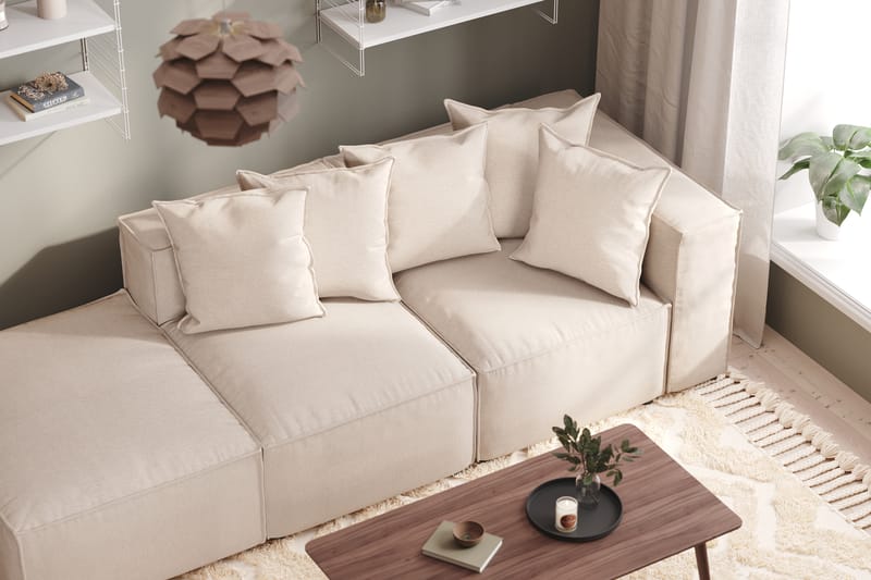 Cubo 3-personers Dyb Modulsofa + Fodskammel i Stof - Beige - Møbler - Sofaer - 3 personers sofa