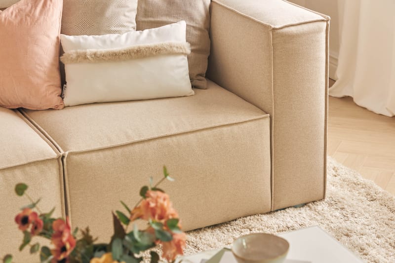 Cubo 3-personers Dyb Modulsofa + Fodskammel i Stof - Beige - Møbler - Sofaer - 3 personers sofa